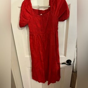 Red linen maternity dress
